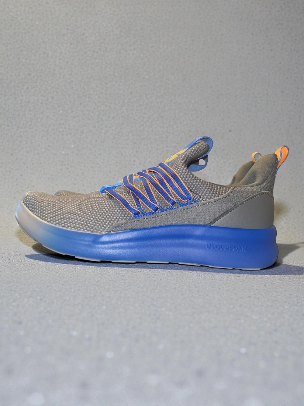 adidas KIDS's Gray Knit Sneaker with Blue Sole and Orange Accents
